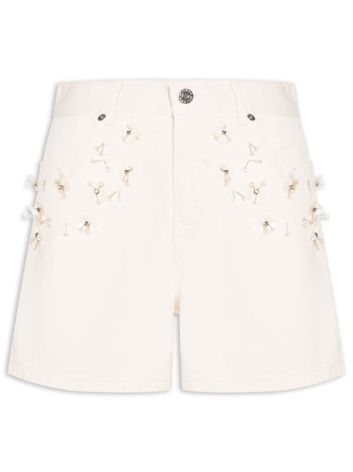 Bermuda Feminina Trapezio Bordados - Branco