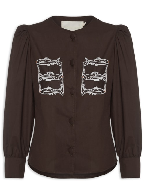 Camisa Feminina Bolso Peixe - Marrom Camisa Feminina Bolso Peixe - Marrom