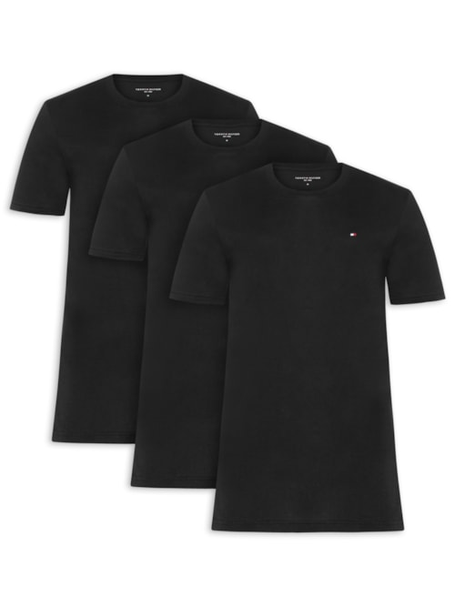 Kit 3 Camisetas Masculinas Básicas Em Algodão - Preto Kit 3 Camisetas Masculinas Básicas Em Algodão - Preto