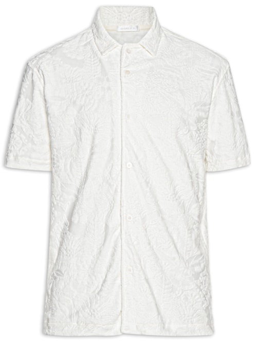 Camisa Masculina Casual Nature Jacquard - Branco Camisa Masculina Casual Nature Jacquard - Branco