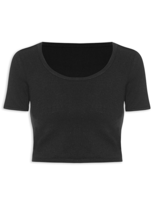 Blusa Feminina Cropped Rib - Preto Blusa Feminina Cropped Rib - Preto