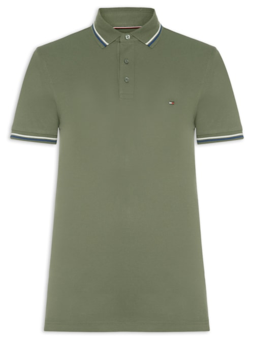 Polo Masculina Slim Fit Tipped Com Friso - Verde Polo Masculina Slim Fit Tipped Com Friso - Verde