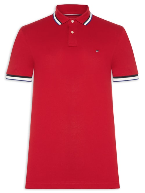 Polo Masculina Slim Fit Com Friso - Vermelho Polo Masculina Slim Fit Com Friso - Vermelho