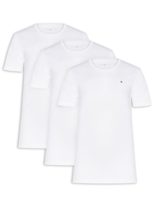 Kit 3 Camisetas Masculinas Básicas Em Algodão - Branco Kit 3 Camisetas Masculinas Básicas Em Algodão - Branco