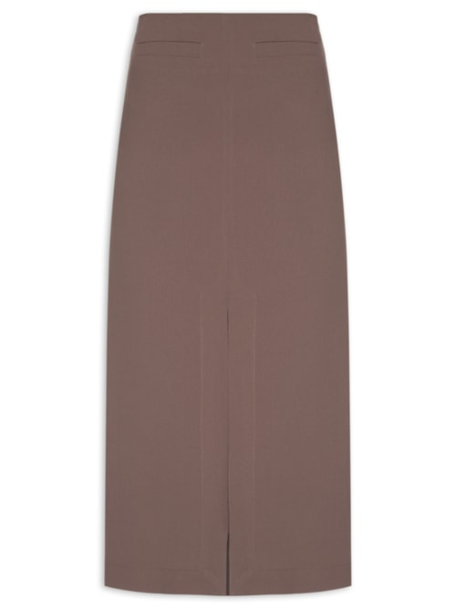 Saia Midi Com Fenda Frontal Em Crepe - Marrom Saia Midi Com Fenda Frontal Em Crepe - Marrom