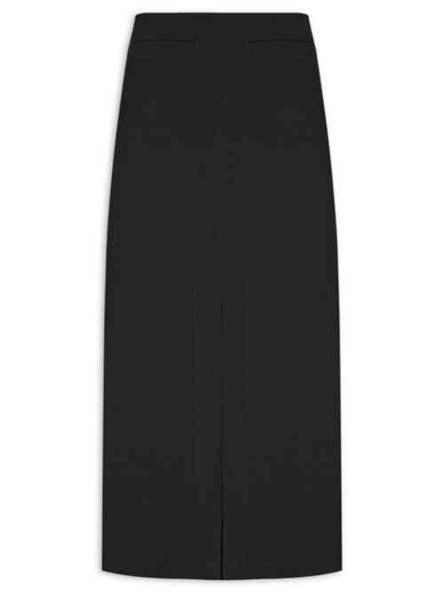 Saia Midi Com Fenda Frontal Em Crepe - Preto Saia Midi Com Fenda Frontal Em Crepe - Preto