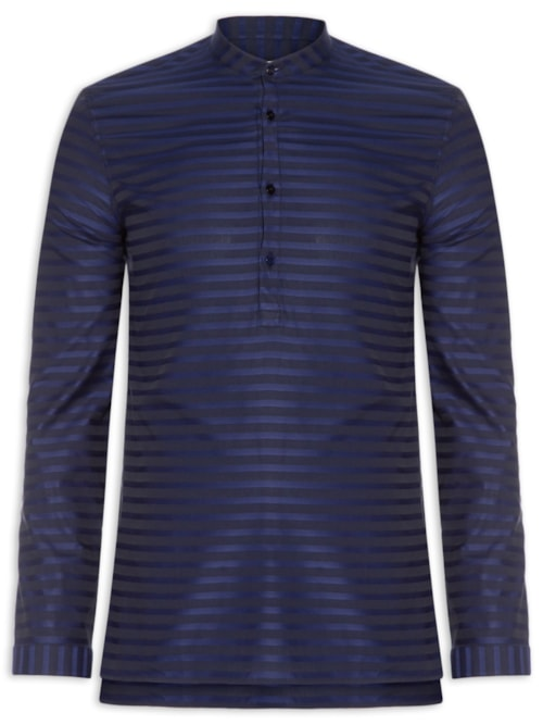 Camisa Masculina Listrada Jacquard - Azul Camisa Masculina Listrada Jacquard - Azul