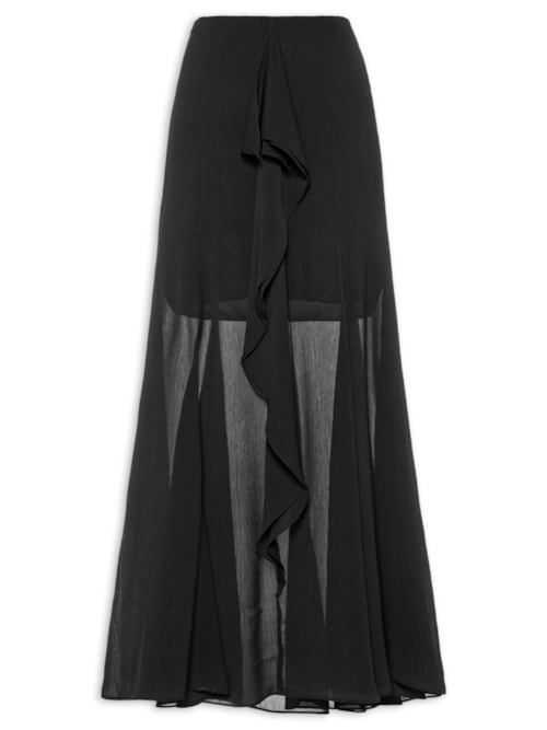 Saia Longa Com Babado Frontal - Preto Saia Longa Com Babado Frontal - Preto