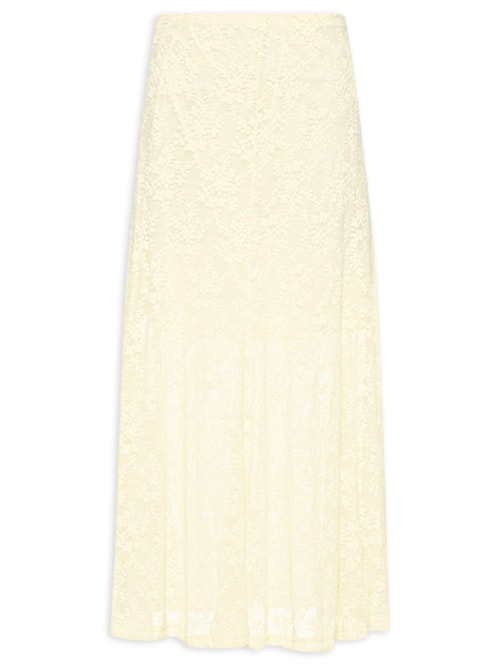 Saia Midi Em Renda - Amarelo Saia Midi Em Renda - Amarelo