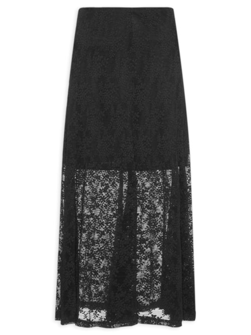 Saia Midi Em Renda - Preto Saia Midi Em Renda - Preto