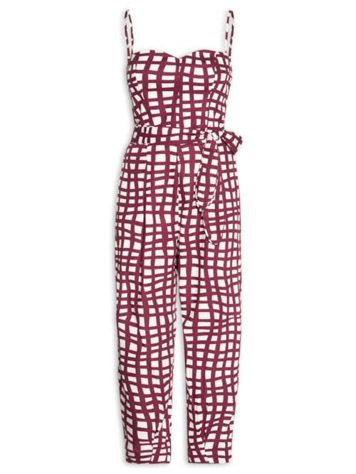 Macacão Feminino Tricoline Estampa Trama - Vermelho Macacão Feminino Tricoline Estampa Trama - Vermelho