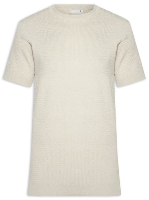 Camiseta Masculina Gola Redonda Em Tricot - Bege Camiseta Masculina Gola Redonda Em Tricot - Bege