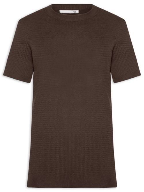 Camiseta Masculina Gola Redonda Em Tricot - Marrom Camiseta Masculina Gola Redonda Em Tricot - Marrom
