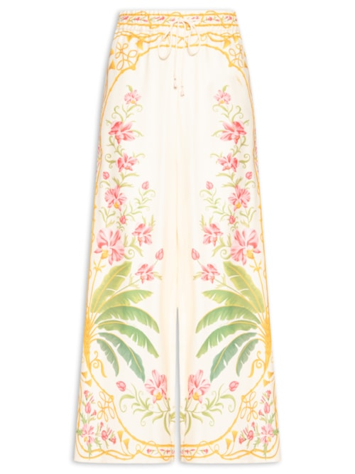 Calça Feminina Pantalona Floral Nusa - Off White Calça Feminina Pantalona Floral Nusa - Off White