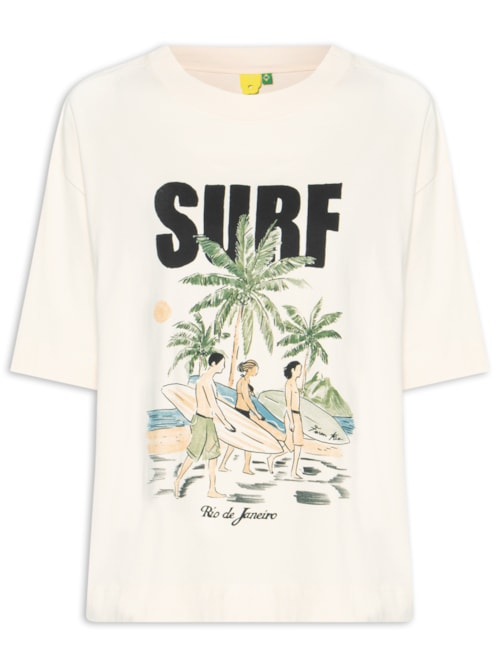Camiseta Feminina Ampla Surf Rio - Bege Camiseta Feminina Ampla Surf Rio - Bege