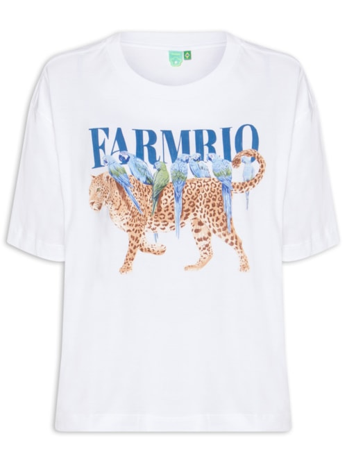 Camiseta Feminina Ampla Onça Pássaros - Branco Camiseta Feminina Ampla Onça Pássaros - Branco