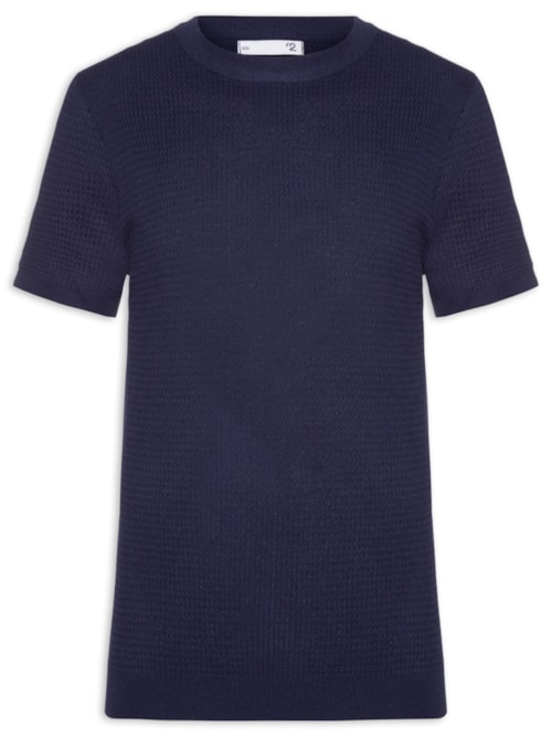 Camiseta Masculina Gola Redonda Em Tricot - Azul Camiseta Masculina Gola Redonda Em Tricot - Azul