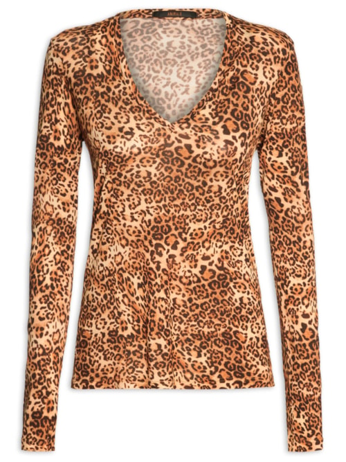 Blusa Feminina Decote V Manga Longa Onça - Animal Print