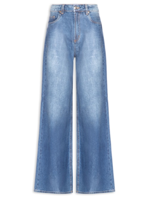 Calça Feminina Jeans Pantalona Resinada - Azul
