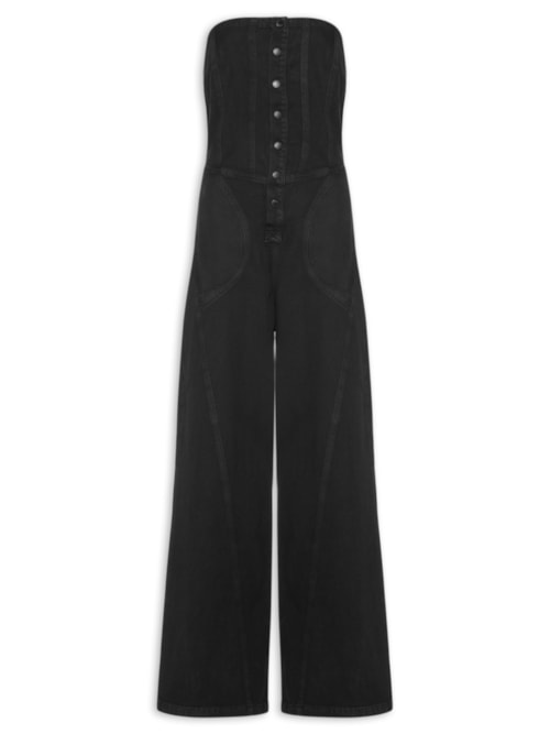 Macacão Feminino Sarja Longo Decote Reto Stoned - Preto Macacão Feminino Sarja Longo Decote Reto Stoned - Preto