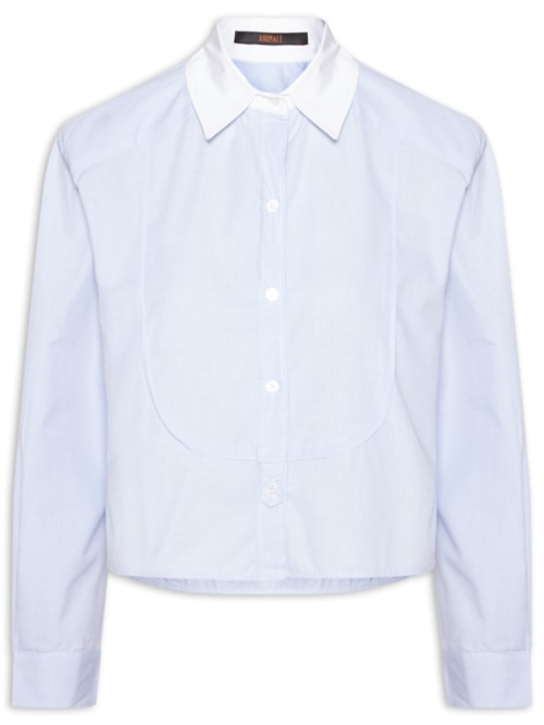 Camisa Feminina Cropped Mini Vichy - Azul Camisa Feminina Cropped Mini Vichy - Azul