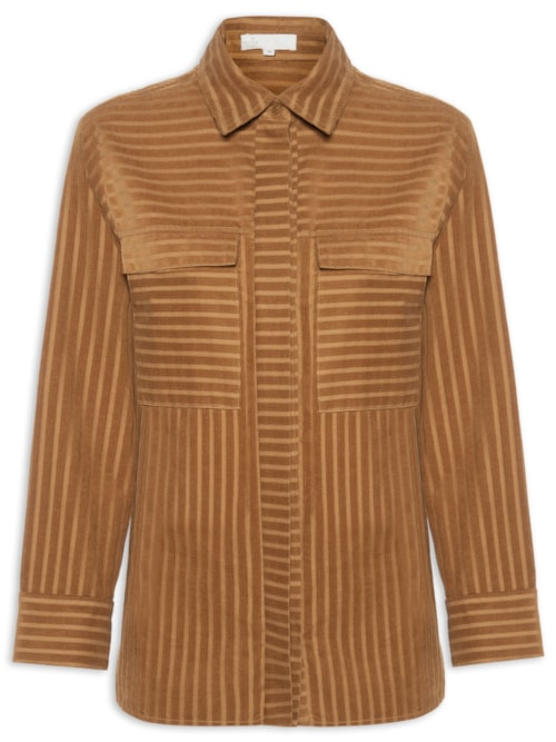Camisa Feminina Veludo Stripe Mia - Marrom Camisa Feminina Veludo Stripe Mia - Marrom