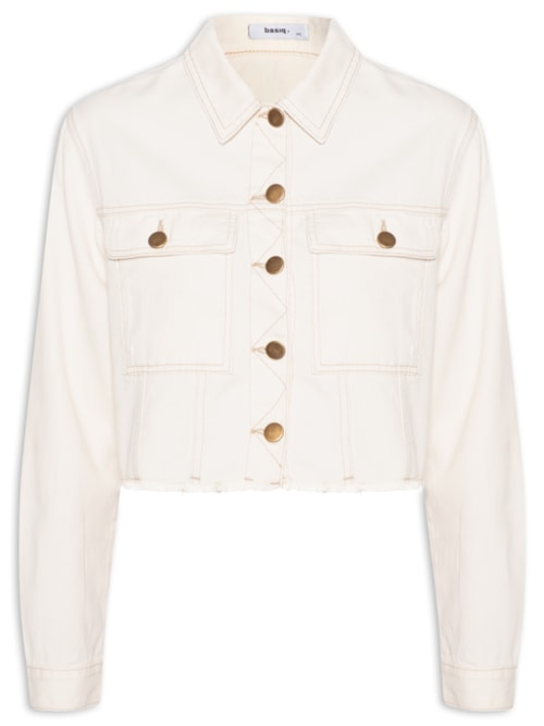 Jaqueta Feminina Jeans Com Bolso - Off White