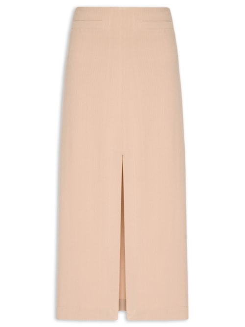 Saia Midi Com Fenda Frontal Em Crepe - Bege Saia Midi Com Fenda Frontal Em Crepe - Bege