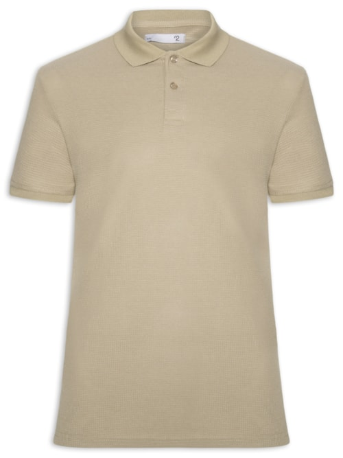 Polo Masculina Texturizada Algodão - Bege