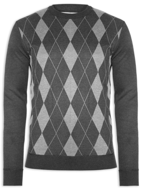 Suéter Masculino Gola Redonda Xadrez Argyle - Preto Suéter Masculino Gola Redonda Xadrez Argyle - Preto