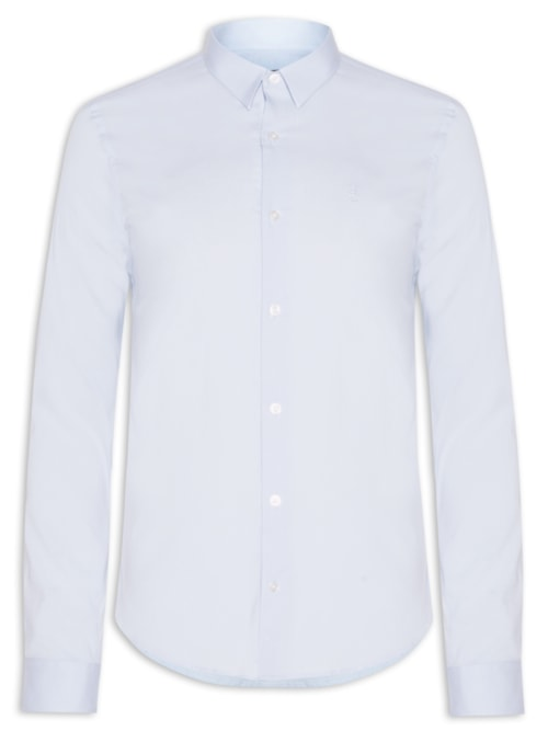 Camisa Manga Longa Tricoline Elastano Lisa - Azul