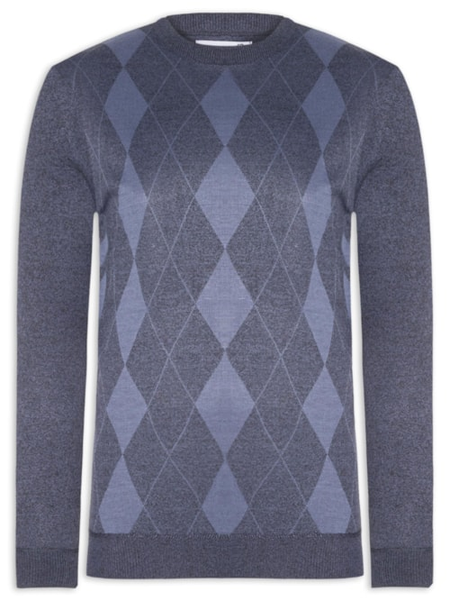 Suéter Masculino Gola Redonda Xadrez Argyle - Azul Suéter Masculino Gola Redonda Xadrez Argyle - Azul