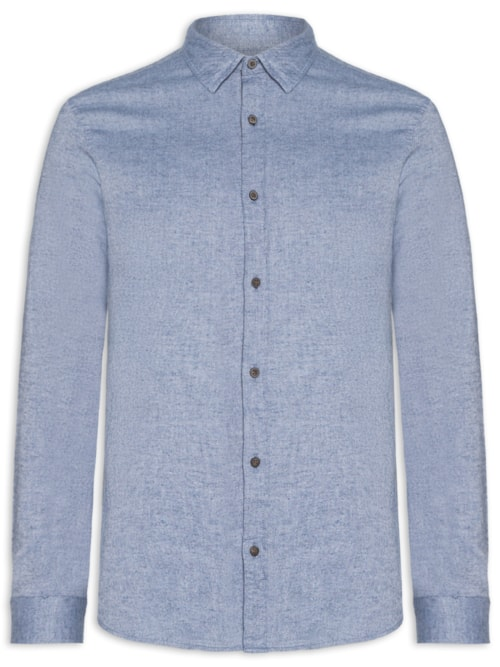 Camisa Masculina Casual Classic Fit Melange - Azul Camisa Masculina Casual Classic Fit Melange - Azul