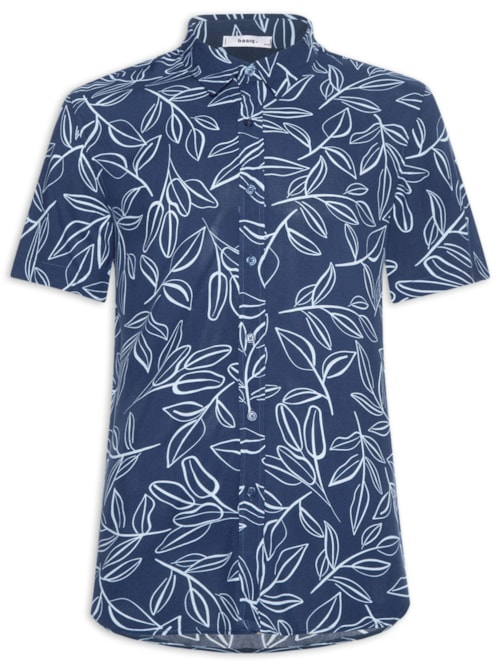 Camisa Masculina Manga Curta Estampa Folhagem - Azul Camisa Masculina Manga Curta Estampa Folhagem - Azul