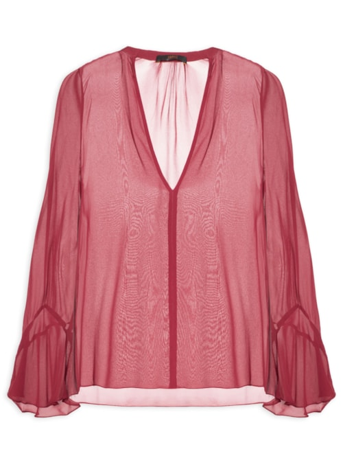 Camisa Feminina De Georgette Manga Longa Nesga - Vermelho Camisa Feminina De Georgette Manga Longa Nesga - Vermelho