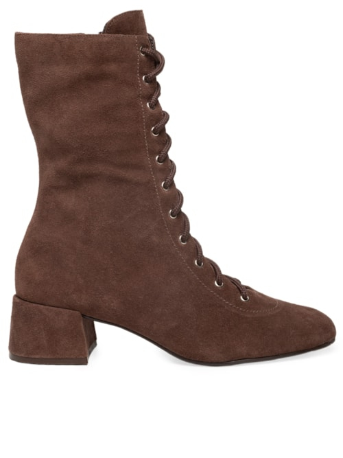 Bota Feminina Lace-up Em Couro - Marrom Bota Feminina Lace-up Em Couro - Marrom