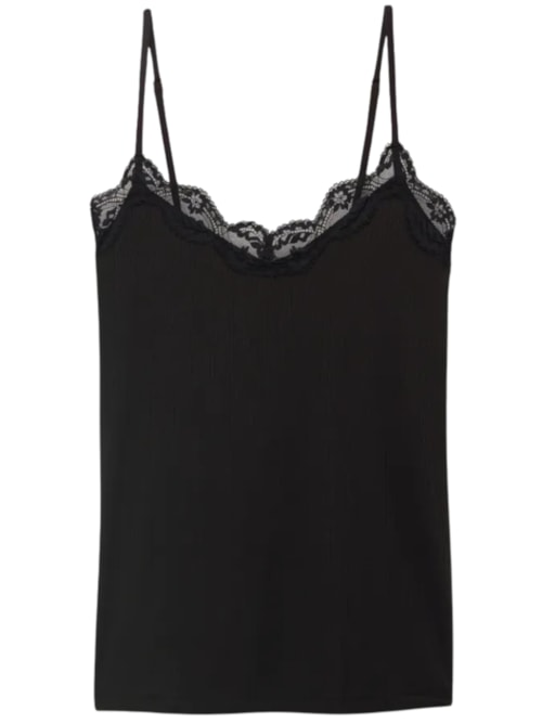 Regata Canelada Em Viscose e Rendayour Everyday Wear - Preto Regata Canelada Em Viscose e Rendayour Everyday Wear - Preto