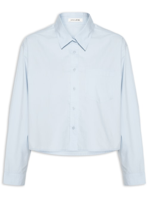 Camisa Feminina Com Bolso - Azul