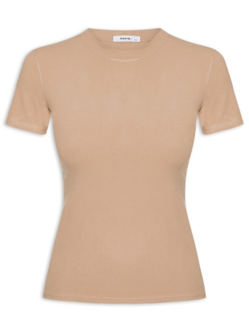 Camiseta Feminina Básica Manga Curta - Bege Camiseta Feminina Básica Manga Curta - Bege