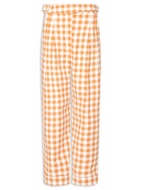 Calça Feminina Cropped Algodão Xadrez - Bege Calça Feminina Cropped Algodão Xadrez - Bege