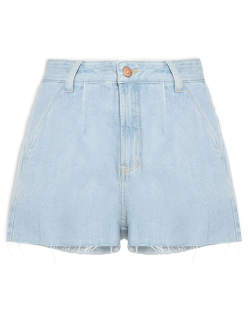 Short Feminino Jeans Boyfriend Detalhe Prega - Azul