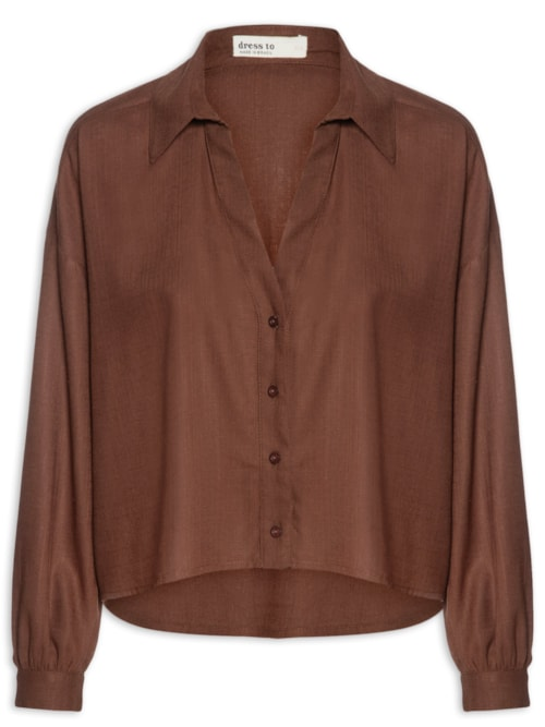 Camisa Feminina Decote V - Marrom