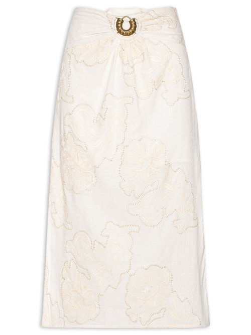 Saia Midi Fivela Bordado Magnolia - Off White Saia Midi Fivela Bordado Magnolia - Off White