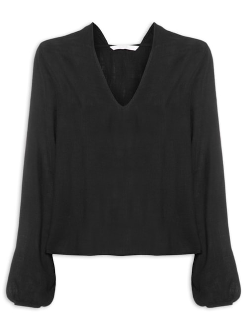 Blusa Feminina Tecido Rayon New Slub - Preto