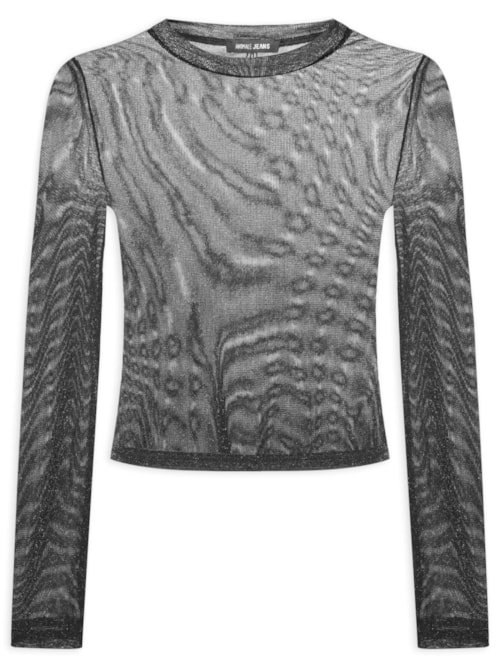 Blusa Feminina De Tule Com Glitter Decote Redondo - Preto Blusa Feminina De Tule Com Glitter Decote Redondo - Preto