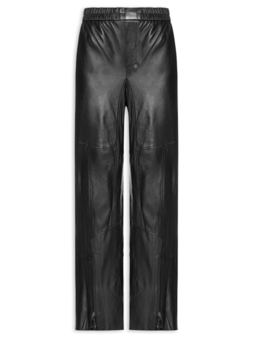 Calça Feminina De Couro Sport Recorte Pespontos - Preto