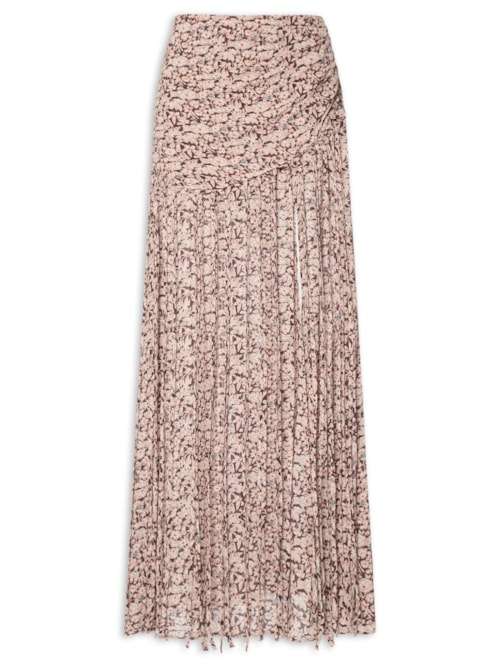 Saia De Georgette Longa Estampa Liberty Chelsea Detalhe Em Franjas - Marrom Saia De Georgette Longa Estampa Liberty Chelsea Detalhe Em Franjas - Marrom
