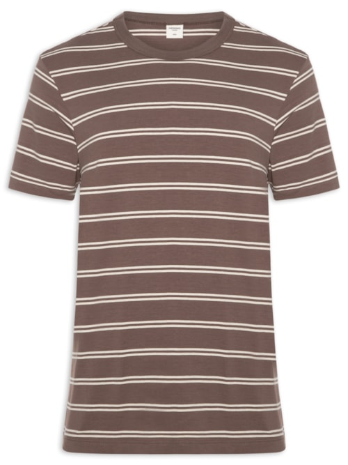 Camiseta Masculina Confort Fit Listrada - Marrom