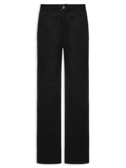 Calça Masculina Reta De Sarja Com Pregas - Preto