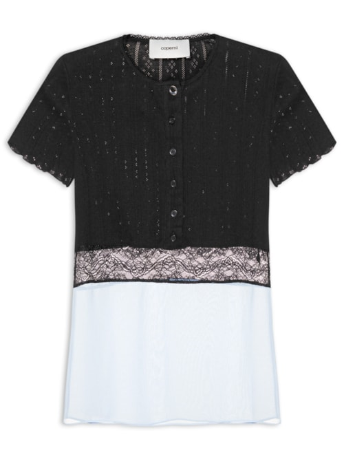 Blusa Feminina Multi Layer Pointelle - Preto